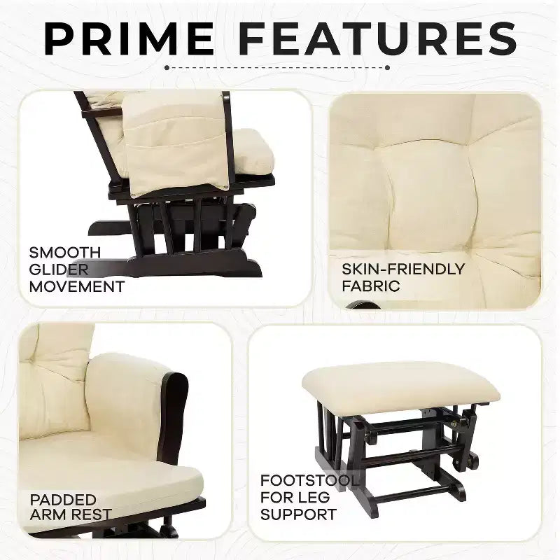 Home Imports Emporium Juego de mecedora y otomana. Mecedora de movimiento suave, silla ergonómica de respaldo alto con reposabrazos acolchados y bolsillos de almacenamiento.