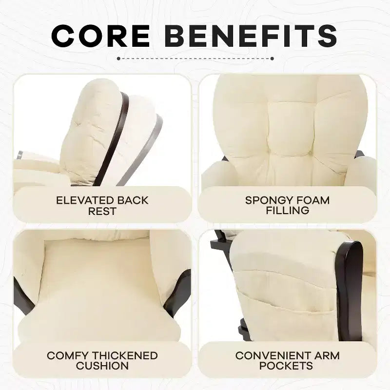 Home Imports Emporium Juego de mecedora y otomana. Mecedora de movimiento suave, silla ergonómica de respaldo alto con reposabrazos acolchados y bolsillos de almacenamiento.