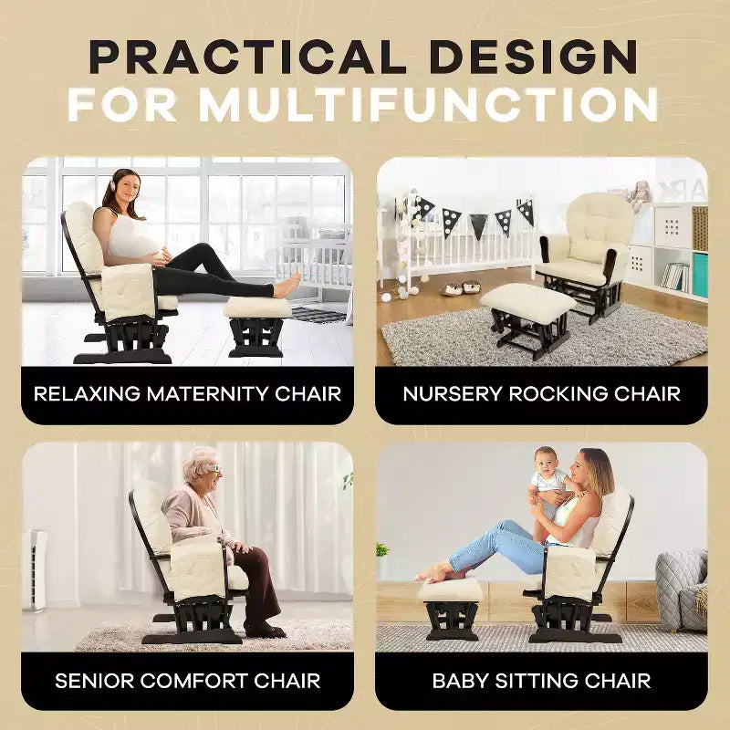 Home Imports Emporium Juego de mecedora y otomana. Mecedora de movimiento suave, silla ergonómica de respaldo alto con reposabrazos acolchados y bolsillos de almacenamiento.