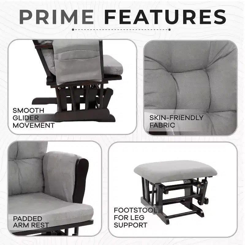 Home Imports Emporium Juego de mecedora y otomana. Mecedora de movimiento suave, silla ergonómica de respaldo alto con reposabrazos acolchados y bolsillos de almacenamiento.