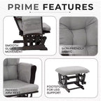 Home Imports Emporium Juego de mecedora y otomana. Mecedora de movimiento suave, silla ergonómica de respaldo alto con reposabrazos acolchados y bolsillos de almacenamiento.