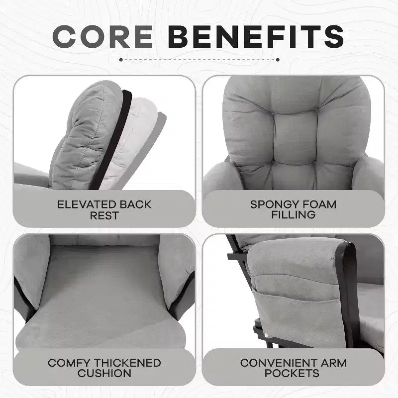 Home Imports Emporium Juego de mecedora y otomana. Mecedora de movimiento suave, silla ergonómica de respaldo alto con reposabrazos acolchados y bolsillos de almacenamiento.