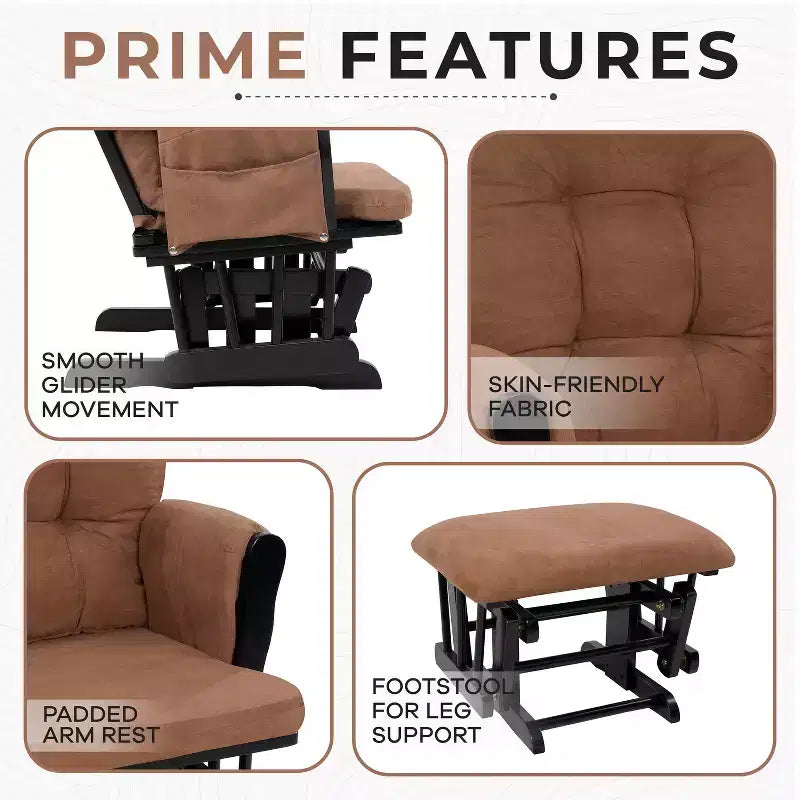 Home Imports Emporium Juego de mecedora y otomana. Mecedora de movimiento suave, silla ergonómica de respaldo alto con reposabrazos acolchados y bolsillos de almacenamiento.