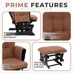 Home Imports Emporium Juego de mecedora y otomana. Mecedora de movimiento suave, silla ergonómica de respaldo alto con reposabrazos acolchados y bolsillos de almacenamiento.