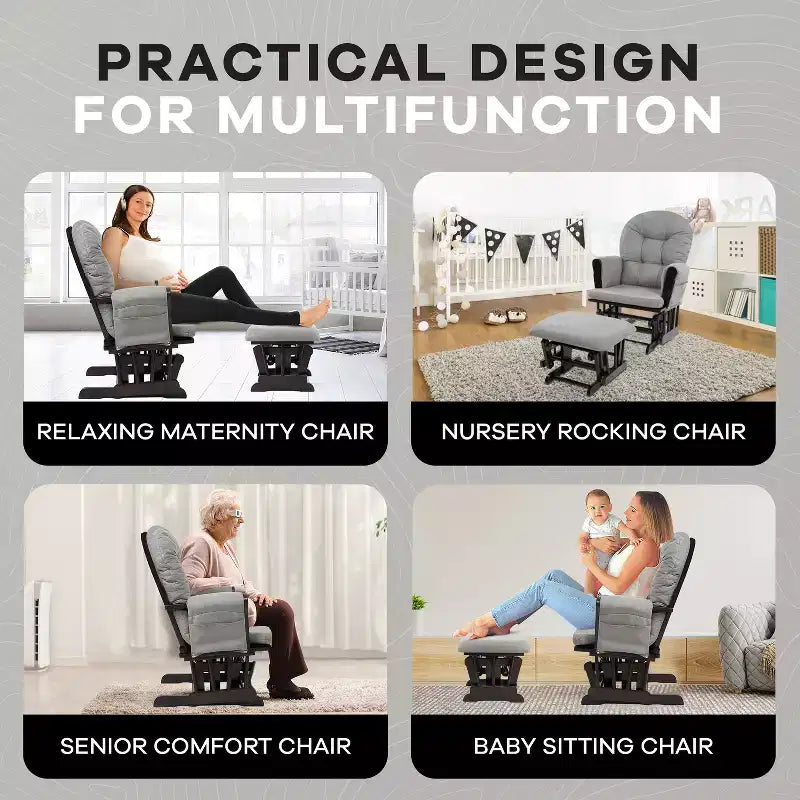 Home Imports Emporium Juego de mecedora y otomana. Mecedora de movimiento suave, silla ergonómica de respaldo alto con reposabrazos acolchados y bolsillos de almacenamiento.