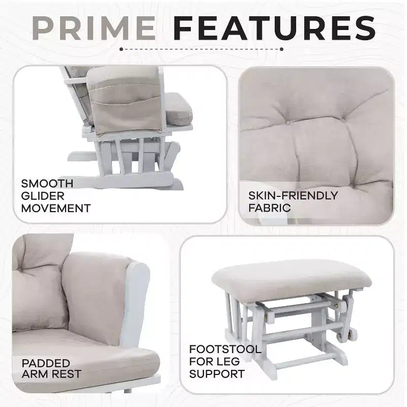 Home Imports Emporium Juego de mecedora y otomana. Mecedora de movimiento suave, silla ergonómica de respaldo alto con reposabrazos acolchados y bolsillos de almacenamiento.