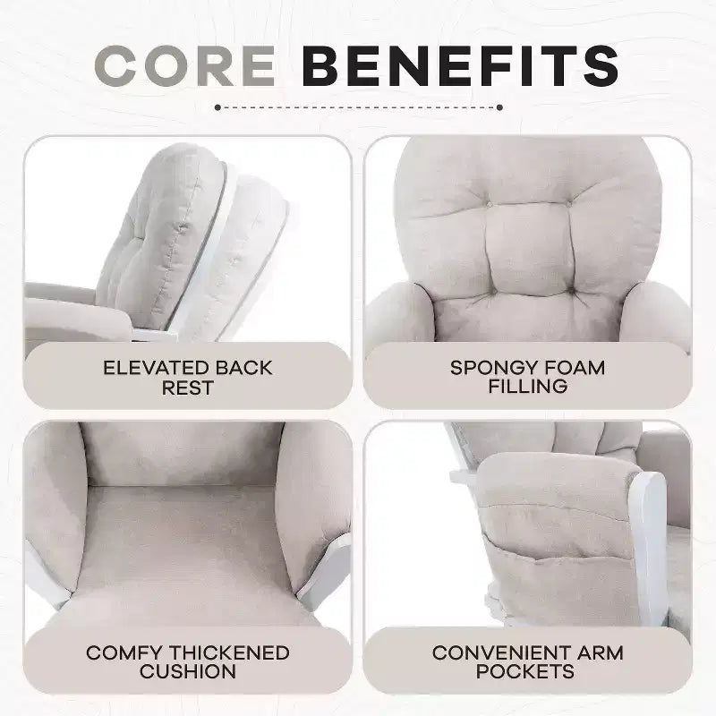 Home Imports Emporium Juego de mecedora y otomana. Mecedora de movimiento suave, silla ergonómica de respaldo alto con reposabrazos acolchados y bolsillos de almacenamiento.