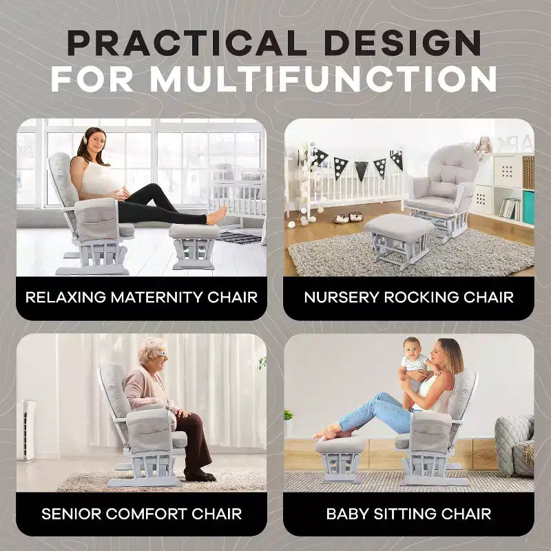 Home Imports Emporium Juego de mecedora y otomana. Mecedora de movimiento suave, silla ergonómica de respaldo alto con reposabrazos acolchados y bolsillos de almacenamiento.