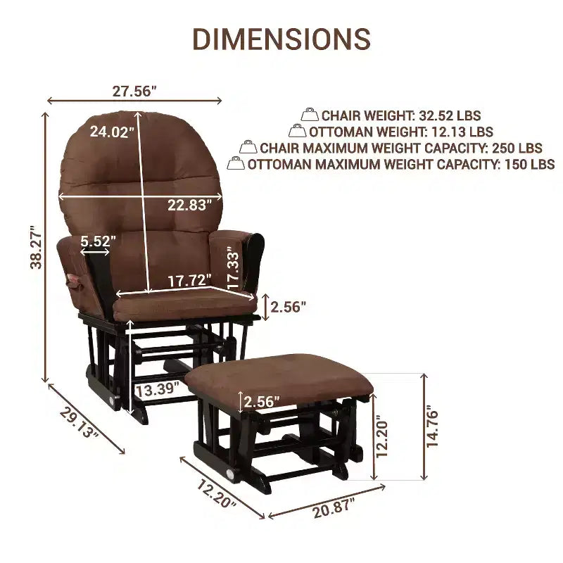 Home Imports Emporium Juego de mecedora y otomana. Mecedora de movimiento suave, silla ergonómica de respaldo alto con reposabrazos acolchados y bolsillos de almacenamiento.