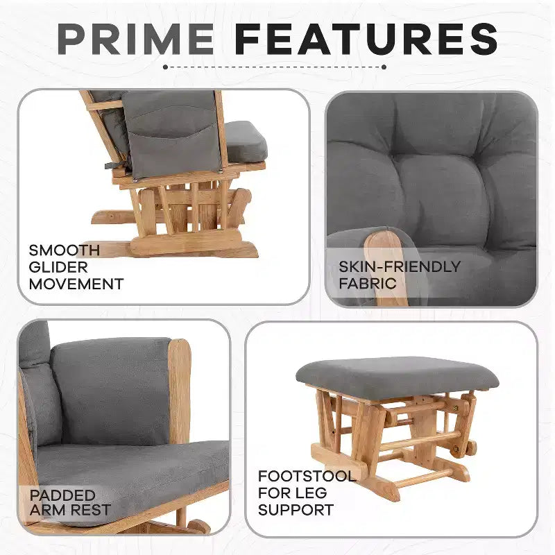 Home Imports Emporium Juego de mecedora y otomana. Mecedora de movimiento suave, silla ergonómica de respaldo alto con reposabrazos acolchados y bolsillos de almacenamiento.