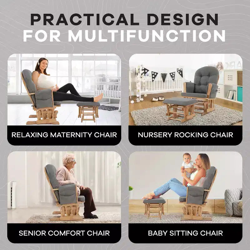 Home Imports Emporium Juego de mecedora y otomana. Mecedora de movimiento suave, silla ergonómica de respaldo alto con reposabrazos acolchados y bolsillos de almacenamiento.