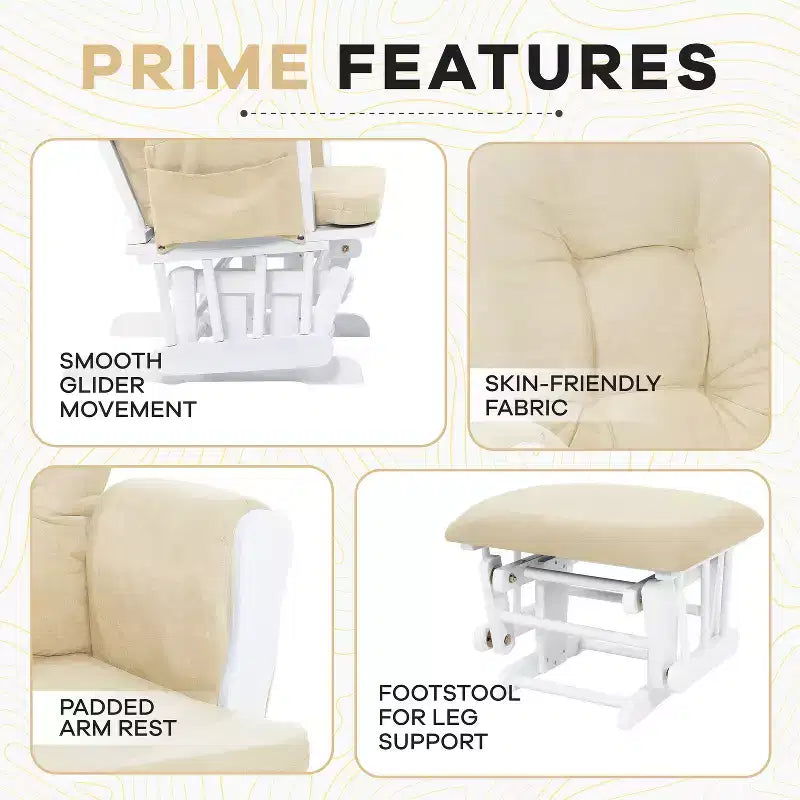 Home Imports Emporium Juego de mecedora y otomana. Mecedora de movimiento suave, silla ergonómica de respaldo alto con reposabrazos acolchados y bolsillos de almacenamiento.