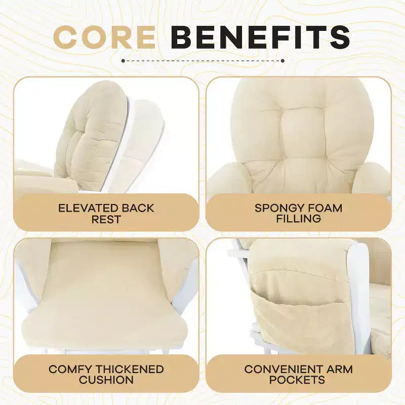 Home Imports Emporium Juego de mecedora y otomana. Mecedora de movimiento suave, silla ergonómica de respaldo alto con reposabrazos acolchados y bolsillos de almacenamiento.