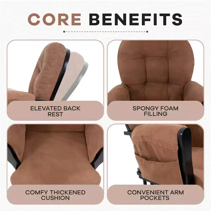 Home Imports Emporium Juego de mecedora y otomana. Mecedora de movimiento suave, silla ergonómica de respaldo alto con reposabrazos acolchados y bolsillos de almacenamiento.