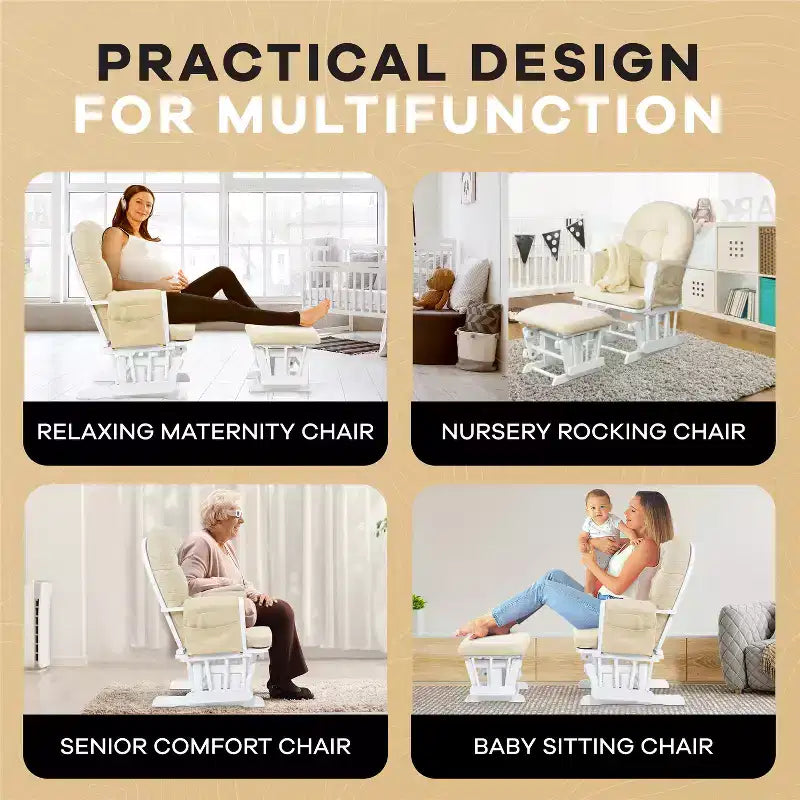 Home Imports Emporium Juego de mecedora y otomana. Mecedora de movimiento suave, silla ergonómica de respaldo alto con reposabrazos acolchados y bolsillos de almacenamiento.