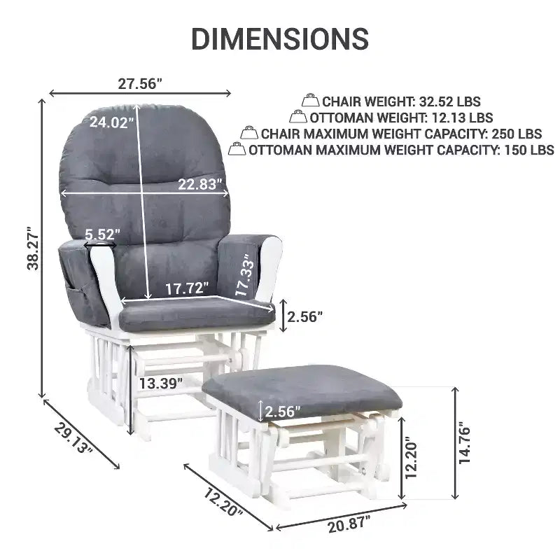 Home Imports Emporium Juego de mecedora y otomana. Mecedora de movimiento suave, silla ergonómica de respaldo alto con reposabrazos acolchados y bolsillos de almacenamiento.