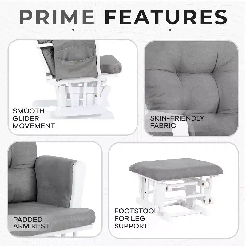 Home Imports Emporium Juego de mecedora y otomana. Mecedora de movimiento suave, silla ergonómica de respaldo alto con reposabrazos acolchados y bolsillos de almacenamiento.