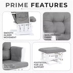 Home Imports Emporium Juego de mecedora y otomana. Mecedora de movimiento suave, silla ergonómica de respaldo alto con reposabrazos acolchados y bolsillos de almacenamiento.