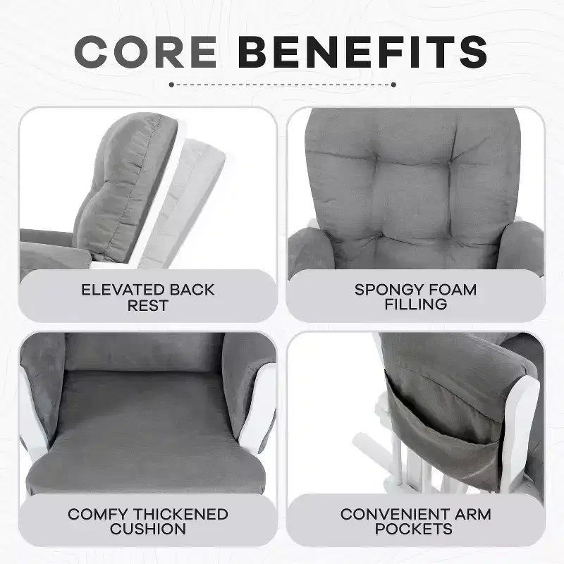 Home Imports Emporium Juego de mecedora y otomana. Mecedora de movimiento suave, silla ergonómica de respaldo alto con reposabrazos acolchados y bolsillos de almacenamiento.