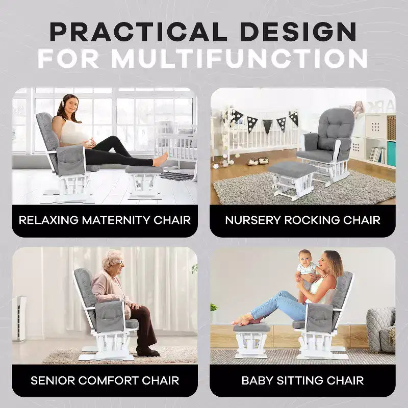 Home Imports Emporium Juego de mecedora y otomana. Mecedora de movimiento suave, silla ergonómica de respaldo alto con reposabrazos acolchados y bolsillos de almacenamiento.