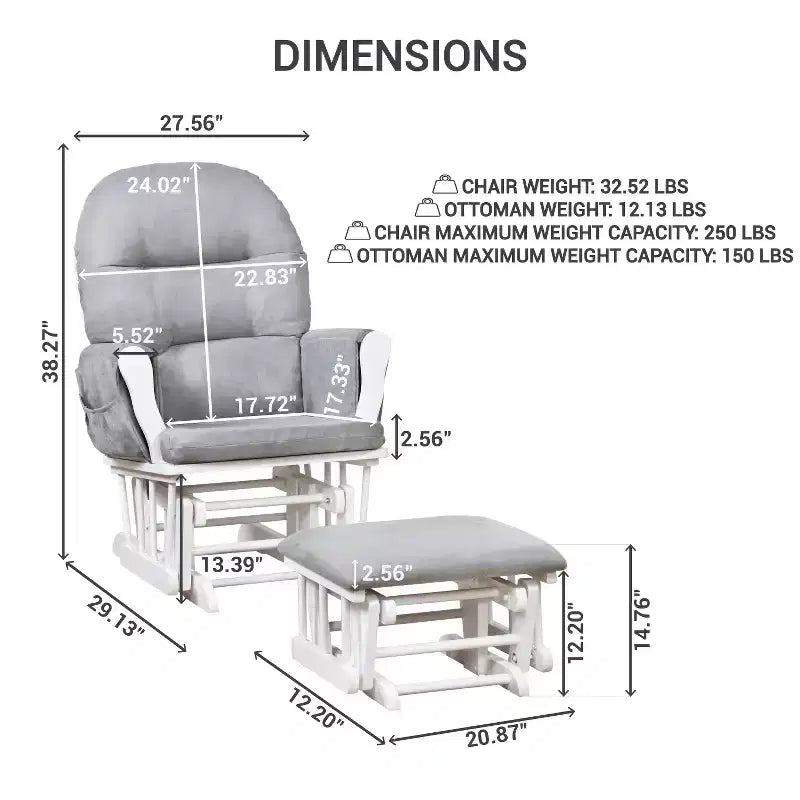 Home Imports Emporium Juego de mecedora y otomana. Mecedora de movimiento suave, silla ergonómica de respaldo alto con reposabrazos acolchados y bolsillos de almacenamiento.