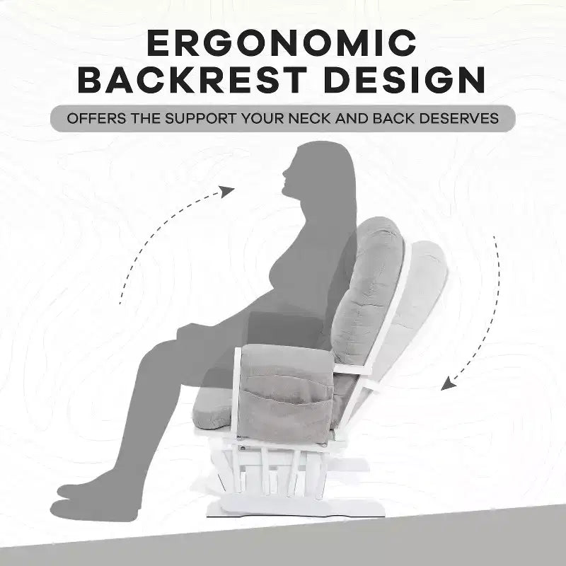 Home Imports Emporium Juego de mecedora y otomana. Mecedora de movimiento suave, silla ergonómica de respaldo alto con reposabrazos acolchados y bolsillos de almacenamiento.