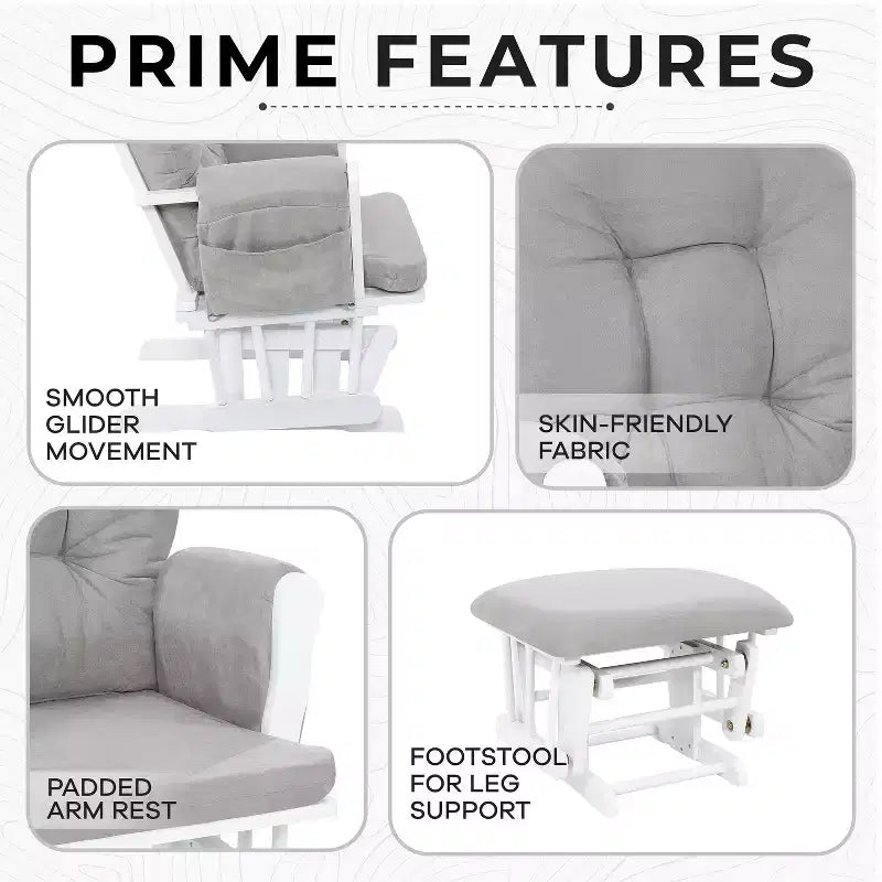 Home Imports Emporium Juego de mecedora y otomana. Mecedora de movimiento suave, silla ergonómica de respaldo alto con reposabrazos acolchados y bolsillos de almacenamiento.