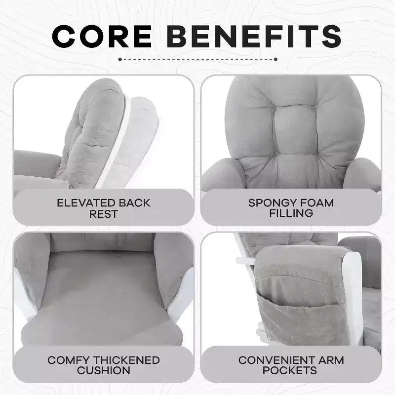 Home Imports Emporium Juego de mecedora y otomana. Mecedora de movimiento suave, silla ergonómica de respaldo alto con reposabrazos acolchados y bolsillos de almacenamiento.