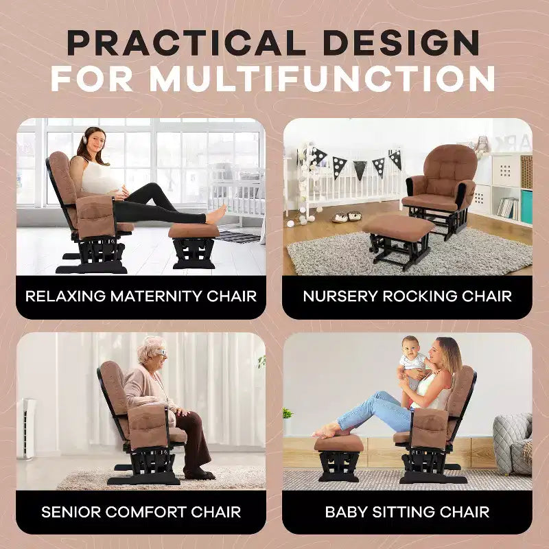 Home Imports Emporium Juego de mecedora y otomana. Mecedora de movimiento suave, silla ergonómica de respaldo alto con reposabrazos acolchados y bolsillos de almacenamiento.
