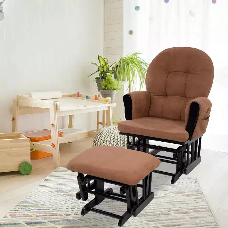 Home Imports Emporium Juego de mecedora y otomana. Mecedora de movimiento suave, silla ergonómica de respaldo alto con reposabrazos acolchados y bolsillos de almacenamiento.