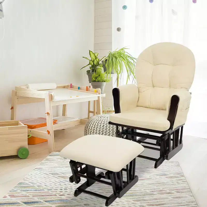 Home Imports Emporium Juego de mecedora y otomana. Mecedora de movimiento suave, silla ergonómica de respaldo alto con reposabrazos acolchados y bolsillos de almacenamiento.