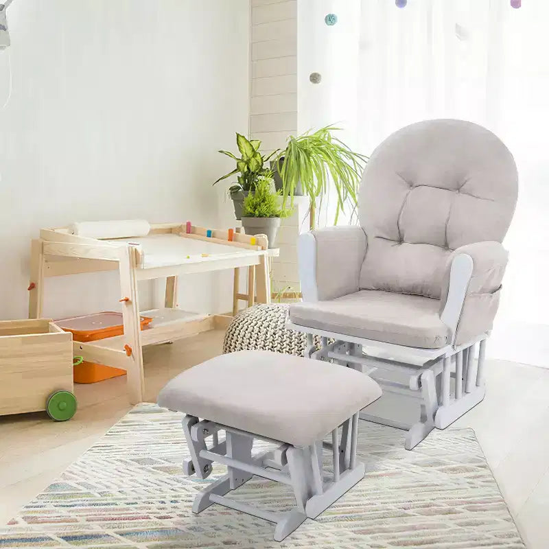 Home Imports Emporium Juego de mecedora y otomana. Mecedora de movimiento suave, silla ergonómica de respaldo alto con reposabrazos acolchados y bolsillos de almacenamiento.