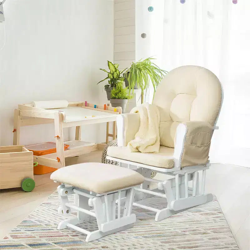 Home Imports Emporium Juego de mecedora y otomana. Mecedora de movimiento suave, silla ergonómica de respaldo alto con reposabrazos acolchados y bolsillos de almacenamiento.