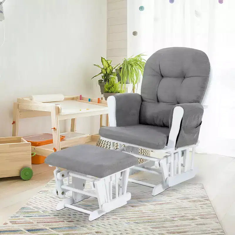 Home Imports Emporium Juego de mecedora y otomana. Mecedora de movimiento suave, silla ergonómica de respaldo alto con reposabrazos acolchados y bolsillos de almacenamiento.
