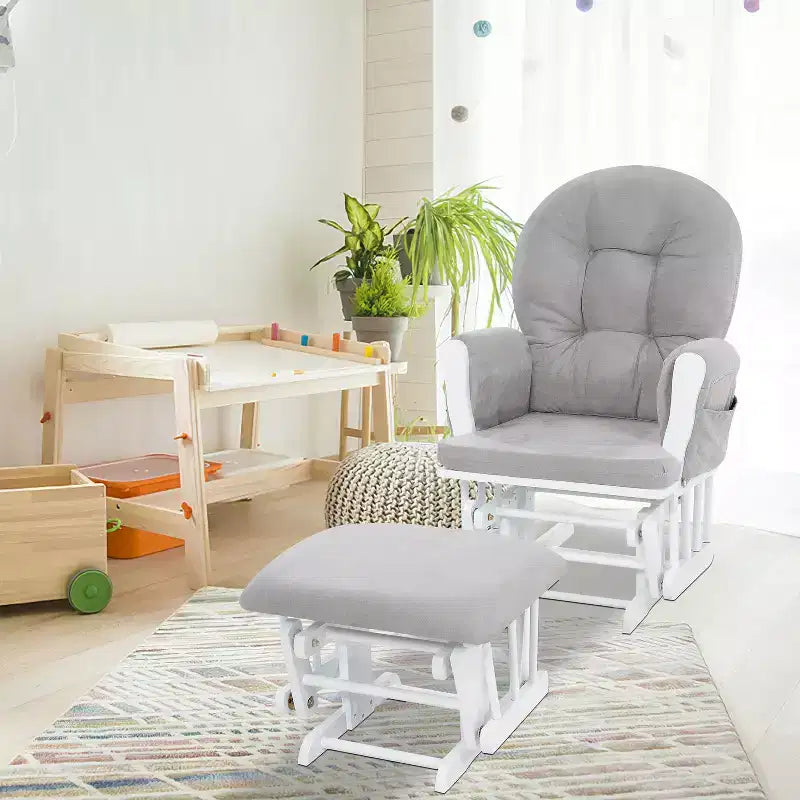 Home Imports Emporium Juego de mecedora y otomana. Mecedora de movimiento suave, silla ergonómica de respaldo alto con reposabrazos acolchados y bolsillos de almacenamiento.