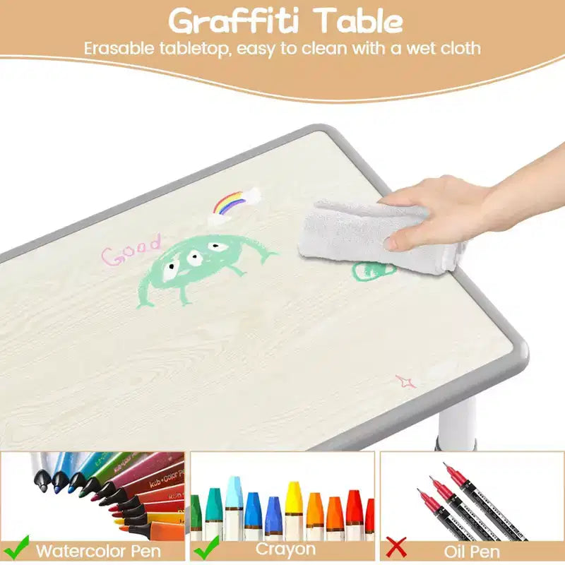 Juego de mesa y 6 sillas para niños con caja de almacenamiento, juego de mesa y sillas para niños pequeños con altura ajustable para edades de 2 a 10 años