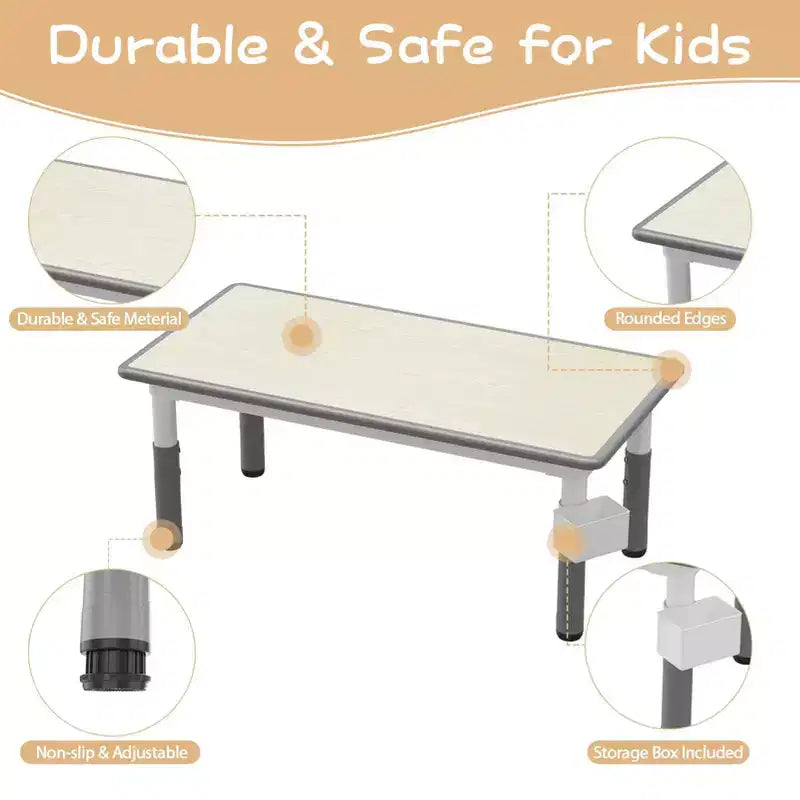 Juego de mesa y 6 sillas para niños con caja de almacenamiento, juego de mesa y sillas para niños pequeños con altura ajustable para edades de 2 a 10 años