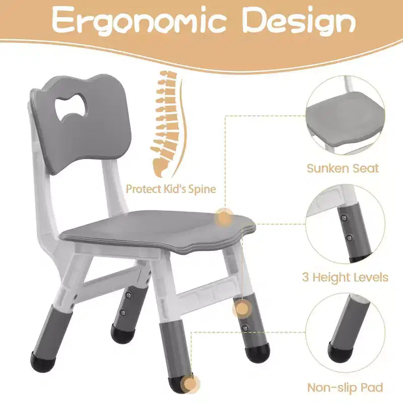 Juego de mesa y 6 sillas para niños con caja de almacenamiento, juego de mesa y sillas para niños pequeños con altura ajustable para edades de 2 a 10 años