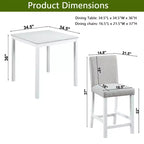 Juego de comedor de 5 piezas a la altura de la encimera: mesa cuadrada de madera, 4 sillas tapizadas con decoración de cristal, ideal para cocina