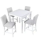 Juego de comedor de 5 piezas a la altura de la encimera: mesa cuadrada de madera, 4 sillas tapizadas con decoración de cristal, ideal para cocina