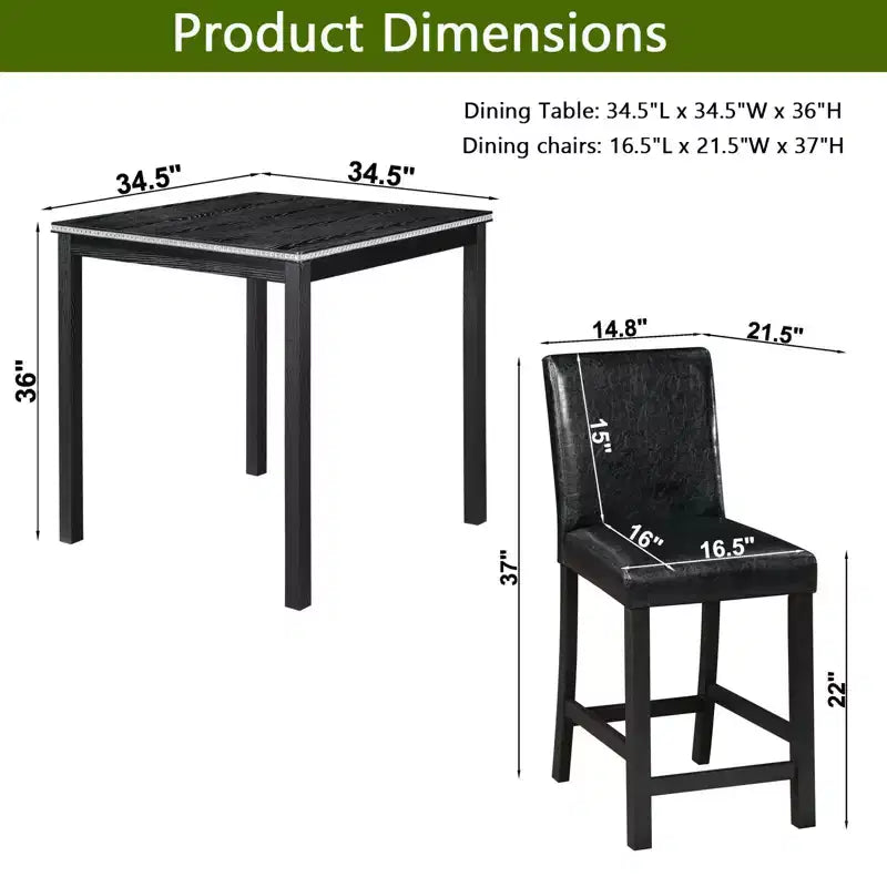 Juego de comedor de 5 piezas a la altura de la encimera: mesa cuadrada de madera, 4 sillas tapizadas con decoración de cristal, ideal para cocina