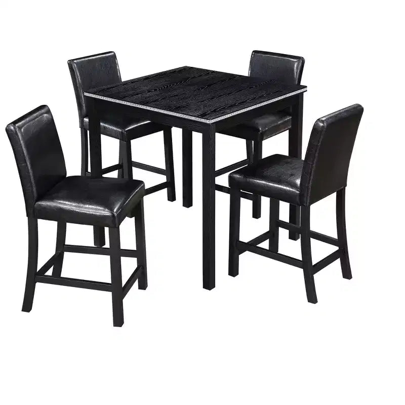 Juego de comedor de 5 piezas a la altura de la encimera: mesa cuadrada de madera, 4 sillas tapizadas con decoración de cristal, ideal para cocina