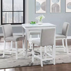 Juego de comedor de 5 piezas a la altura de la encimera: mesa cuadrada de madera, 4 sillas tapizadas con decoración de cristal, ideal para cocina