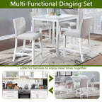Juego de comedor de 5 piezas a la altura de la encimera: mesa cuadrada de madera, 4 sillas tapizadas con decoración de cristal, ideal para cocina