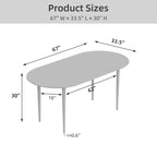 Mesa de comedor de cocina de madera ovalada Dovelina con patas de metal