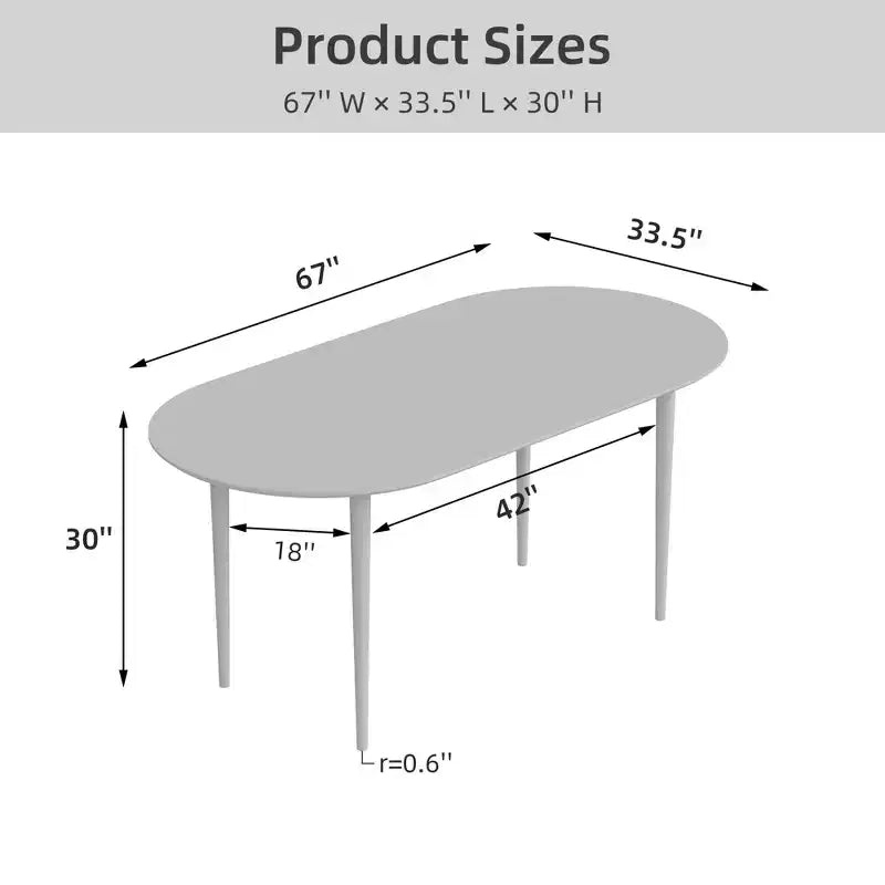Mesa de comedor de cocina de madera ovalada Dovelina con patas de metal
