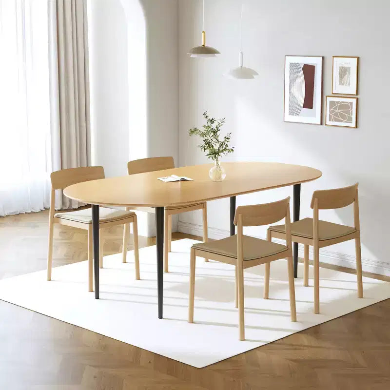 Mesa de comedor de cocina de madera ovalada Dovelina con patas de metal