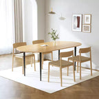 Mesa de comedor de cocina de madera ovalada Dovelina con patas de metal