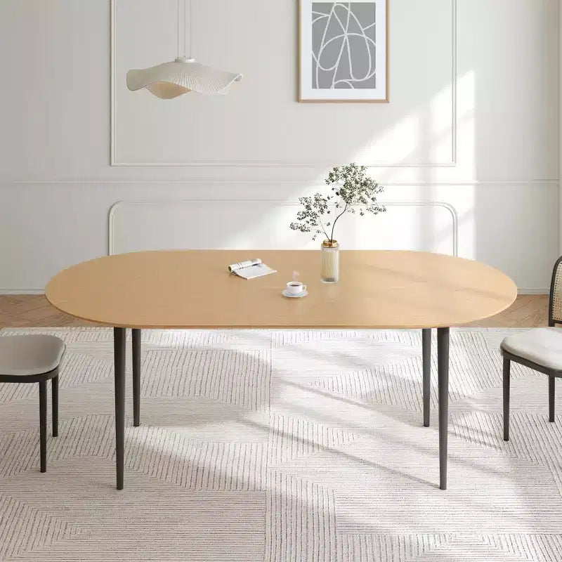 Mesa de comedor de cocina de madera ovalada Dovelina con patas de metal