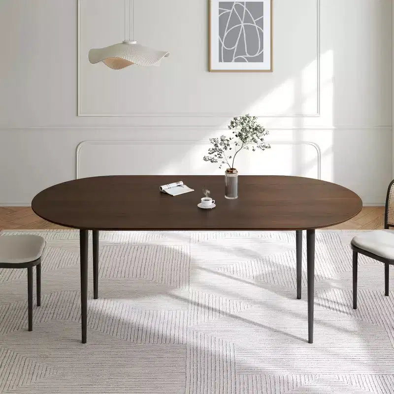 Mesa de comedor de cocina de madera ovalada Dovelina con patas de metal
